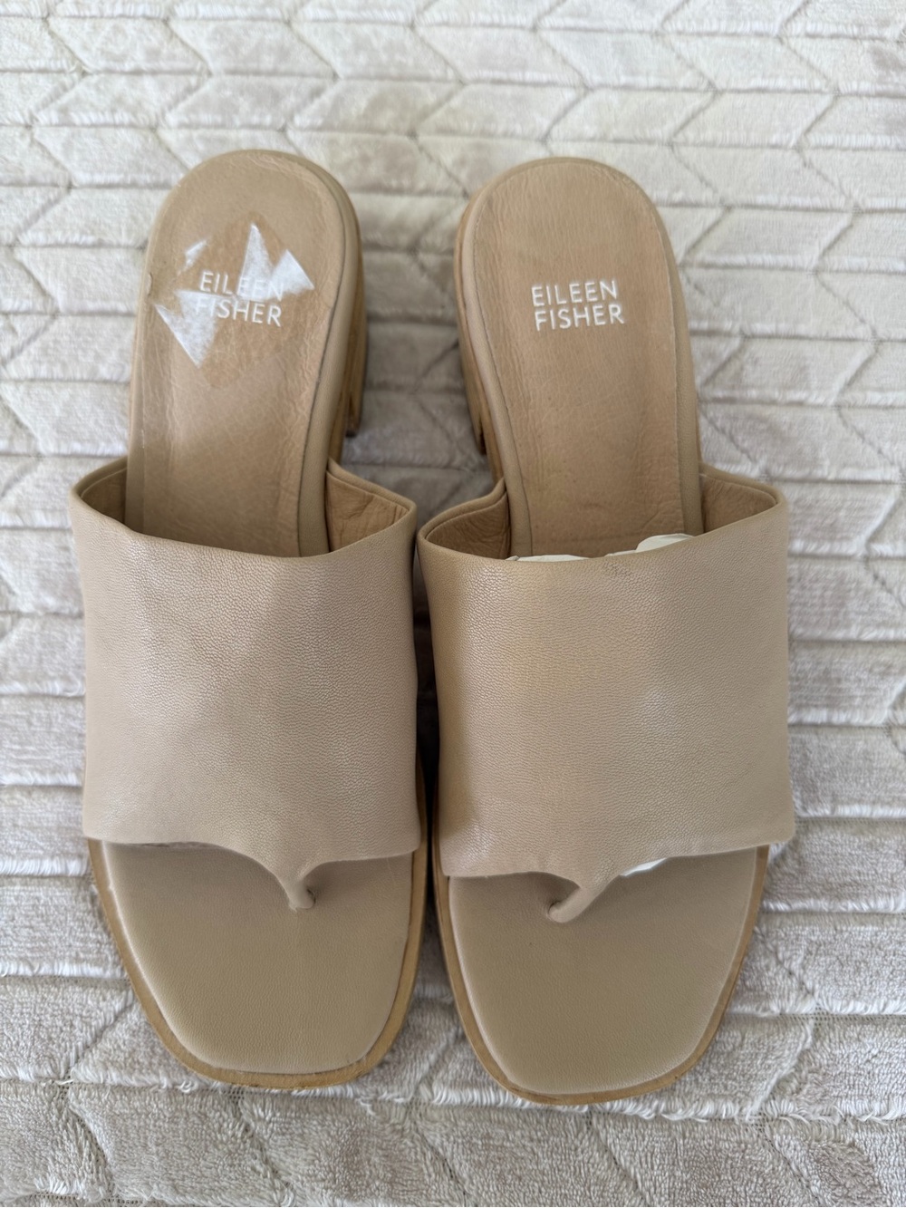 EILEEN FISHER Edge Leather Slide Sandal Buttery Soft Leather Cream 7.5